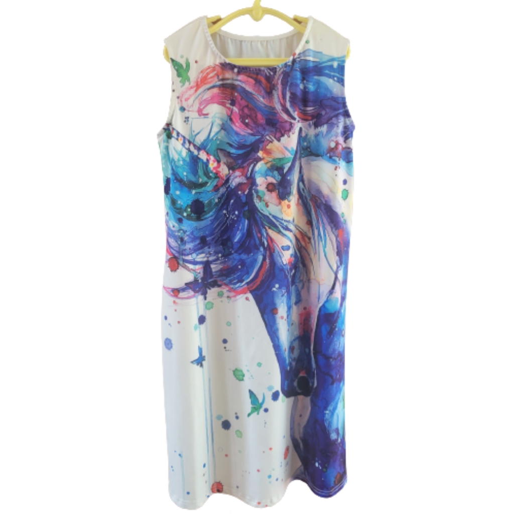 Abstract Unicorn Sleeveless Dress Off-White Base Color Girl's Size Large